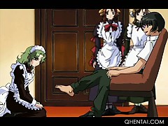 Hentai excited guy sexually abusing his sweet maids