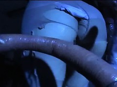 Sexy asian bitch getting fucked by long tentacles