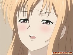 Captive hentai Japanese shoving dildo into her shave pussy