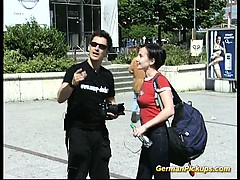 Picked up German whore is fucked on field