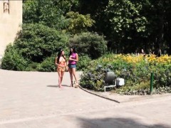 Sexy teen Kira Queen and friend pounded in public for money