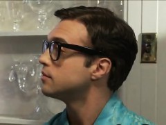 Crazy redhead maid blows a filthy old butlers cock