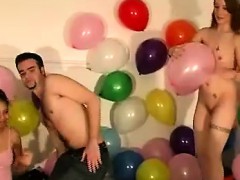 Group of party amateurs playing sex dare game