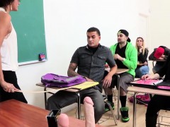 Masturbating teacher facialized closeup