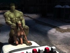 3D cartoon babe gets fucked outdoors by The Hulk