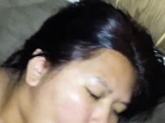 Asian BBW masturbates and sucks cock