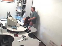 Russian amateurs fuck on office desk spycam