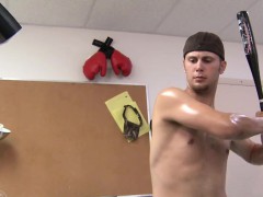 College jocks oiled up during naked hazing