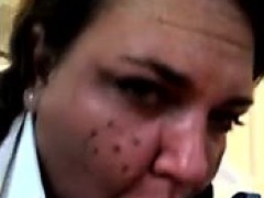 Nasty mature plumper with pigtails works her mouth on a bla