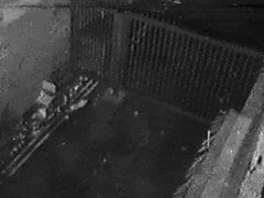 A couple is filmed outside on a security cam at work giving