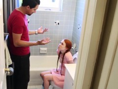 Petite redhead teen Dolly Little gags on Largos big cock