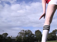 Pigtailed lesbian soccer player gets her hairy cunt licked