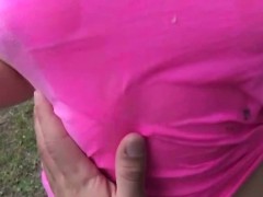 Stunning In Pink College Ex Elena Koshka Outdoor Blowjob