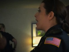 Thug with huge cock fucks two busty and slutty female cops