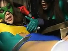 Super heroine was caught and gets tied up for some pussy to