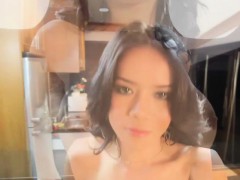 Gorgeous busty ladyboy assfucked in kitchen