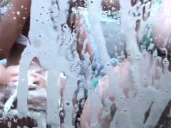 Awesome car wash orgy with the teen cheerleaders