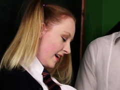 Brit schoolgirl sucks for facial in threesome