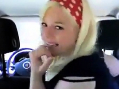 Norwegian blonde masturbating in her car