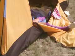 21yo teenie Loly jerking off in a tent