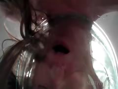 Tied up sex slave gets a bowl of piss poured on her face