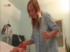 Hot blonde gets cunt examined by piss addict doctor