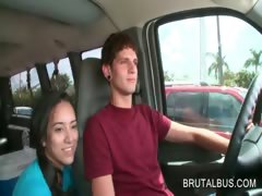 Cute teen girl gets picked up for sex in the bus