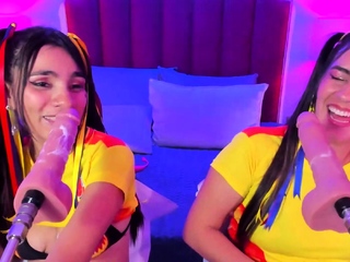 Blonde and brunette lesbians toying cunt