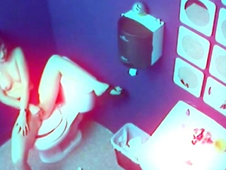Solo slut masturbating in the office