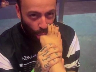 Light femdom and foot fetish play with brunette