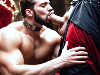Royal harem serves the king with eager open mouths