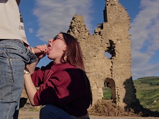 Stranger Cum in my Throat after Public Blowjob – little