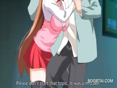 Redhead anime school doll seducing her cute teacher