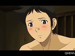 Horny hentai maid slurping hot cum out of her masters penis