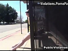 Surprise cumshot at bus stop