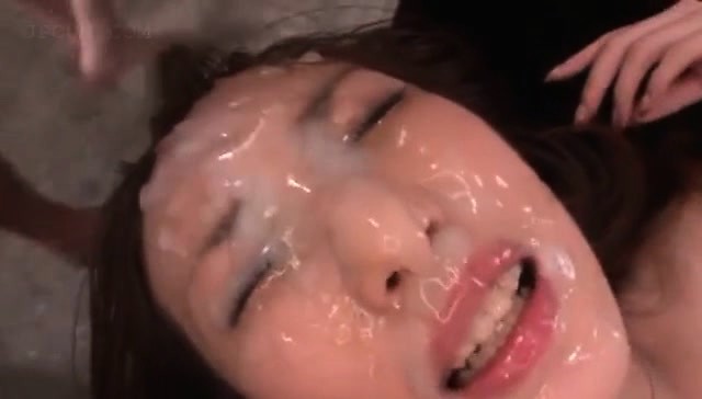 Close-up with asian hardcore messy facial