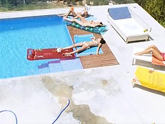 Exciting lesbian nymphos go wild at the pool