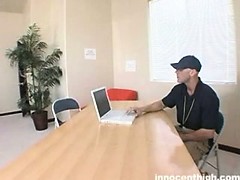 Sexy fit teen strips dances for her horny coach