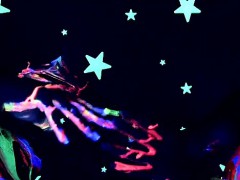 Black-light Liquid Latex fun with two naked hotties