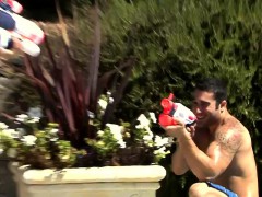 Samuel and his buddy Johnny are doing a sunny photo shoot.