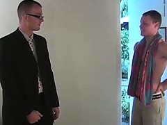 Tyler sees a handsome guy in a business suit checking in,
