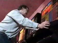 Tim is playing the slot machines and he is very lucky: The