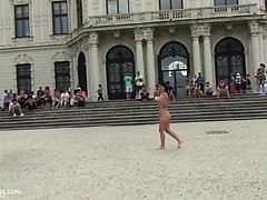 Hot brunette babe Rihanna naked on public streets