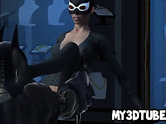 3D cartoon Catwoman sucks on Batman's rock hard cock