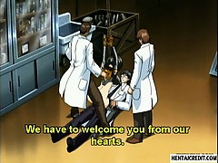Tied up hentai babe gets gangbanged