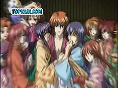 A group of hot gay anime studs in gangbang action