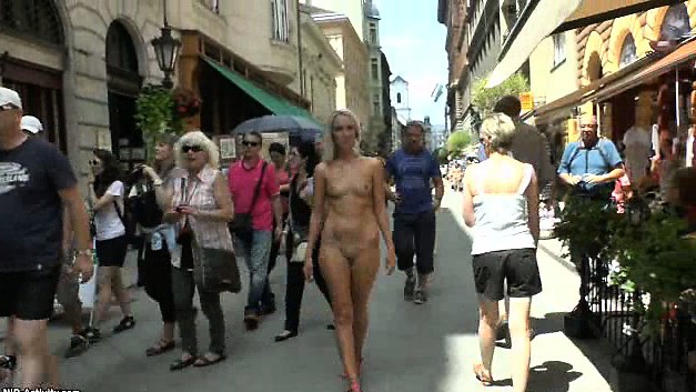 Naughty babes shows their naked bodies in public