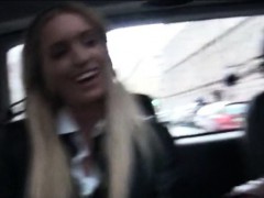 Two hot schoolgirls threesome with nasty dude in the car