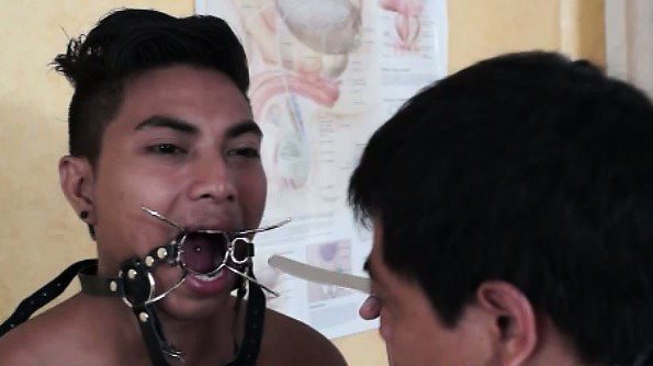 Asian twink spider gagged by his doctor