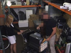 Hot blonde milf gives head and pounded in storage room